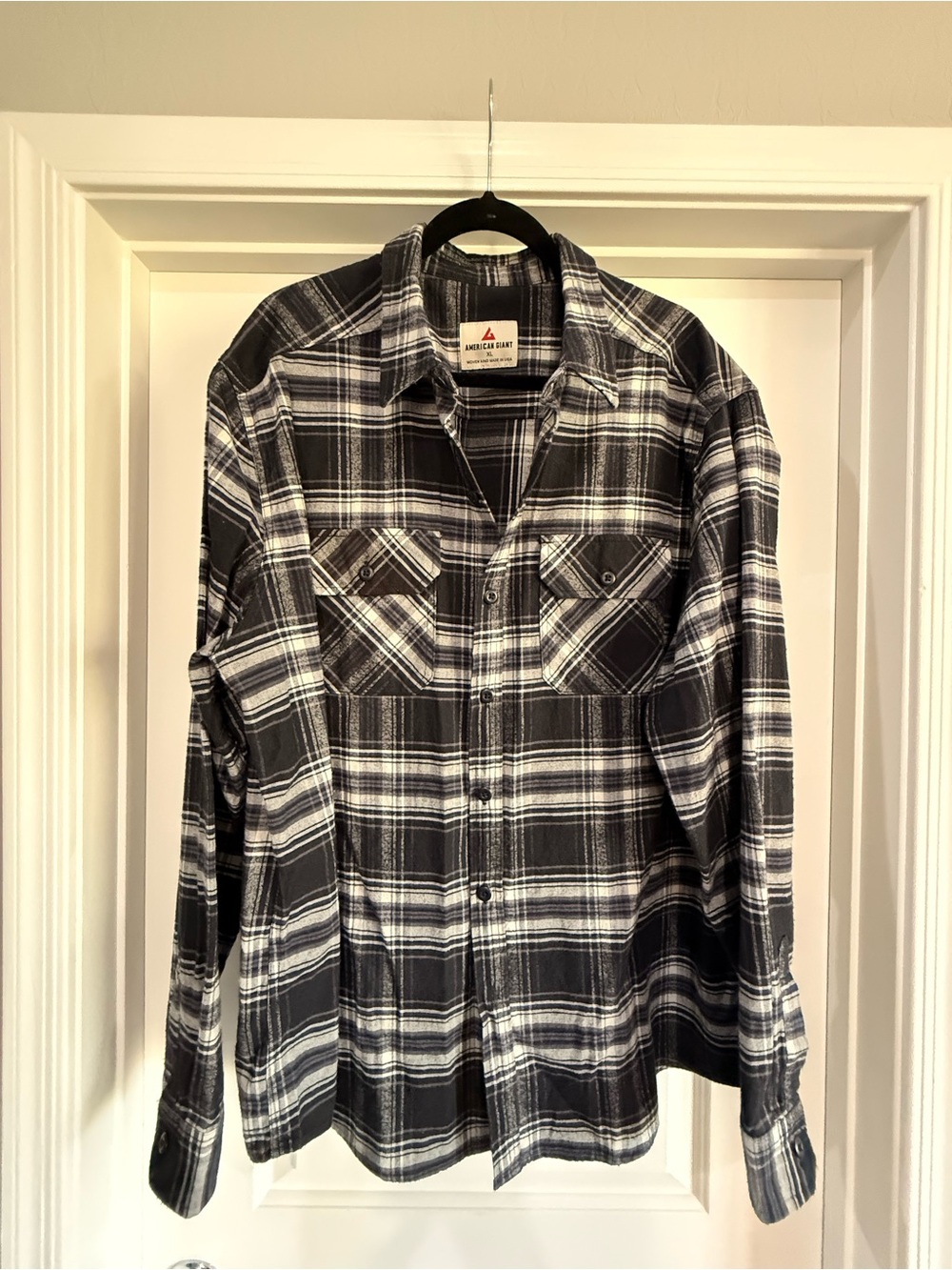 American Giant Men’s Black & White Plaid Flannel Shirt